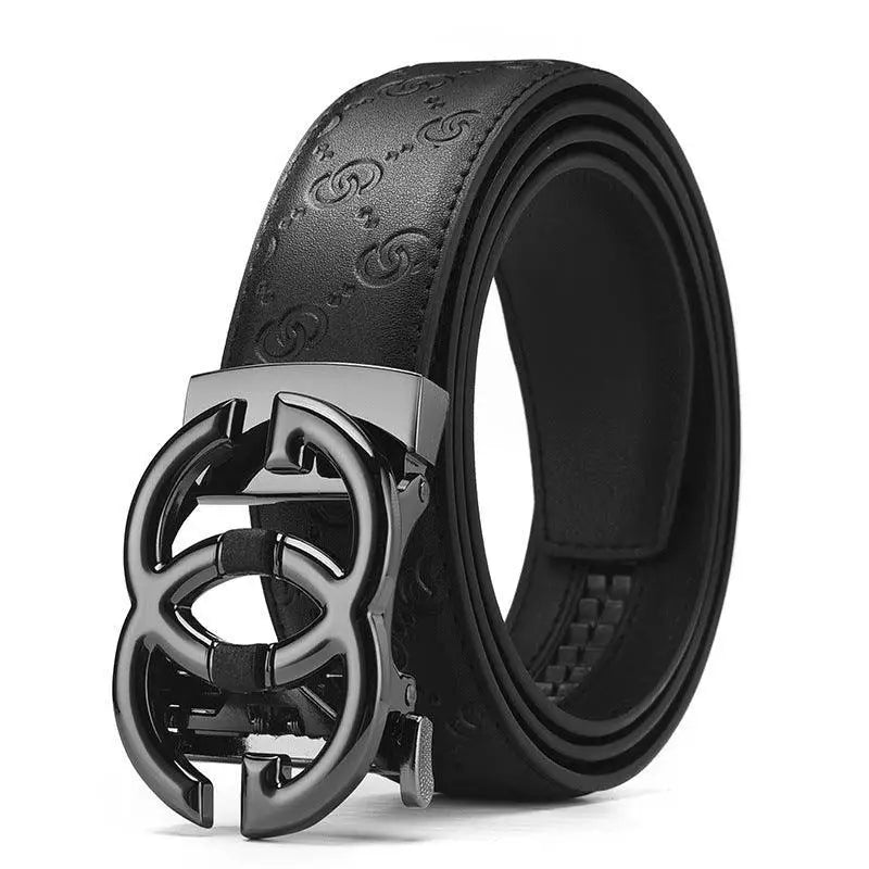 Black leather belt with decorative gold and silver buckle for an elegant style