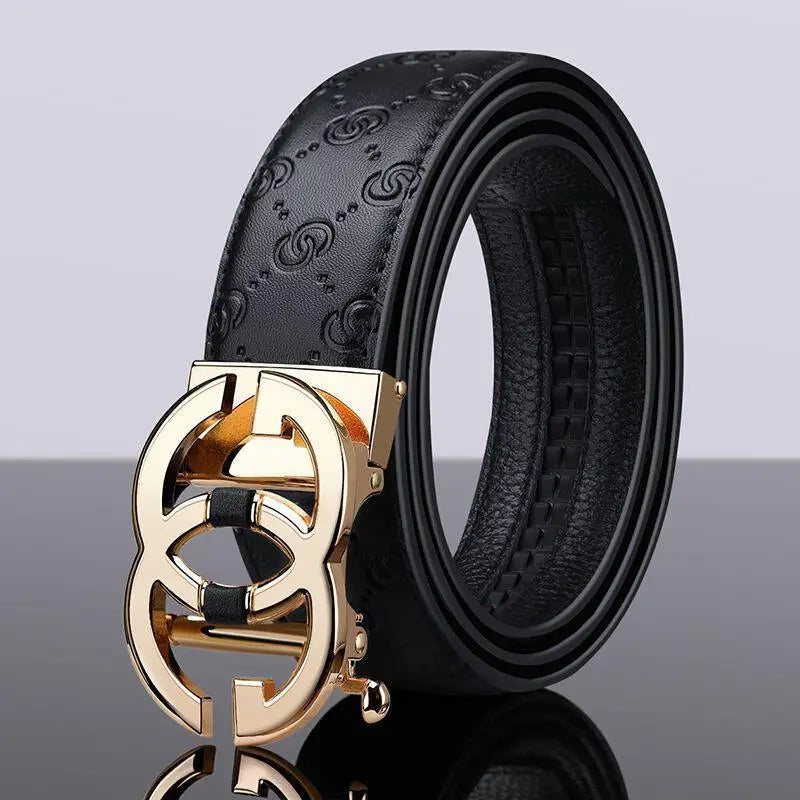 Black leather belt with a gold buckle for an elegant style product shot