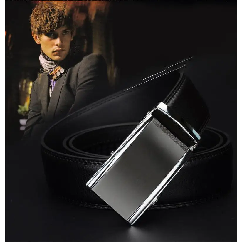 Black leather belt with silver buckle displayed in product Black Leather Belt with Silver Buckle