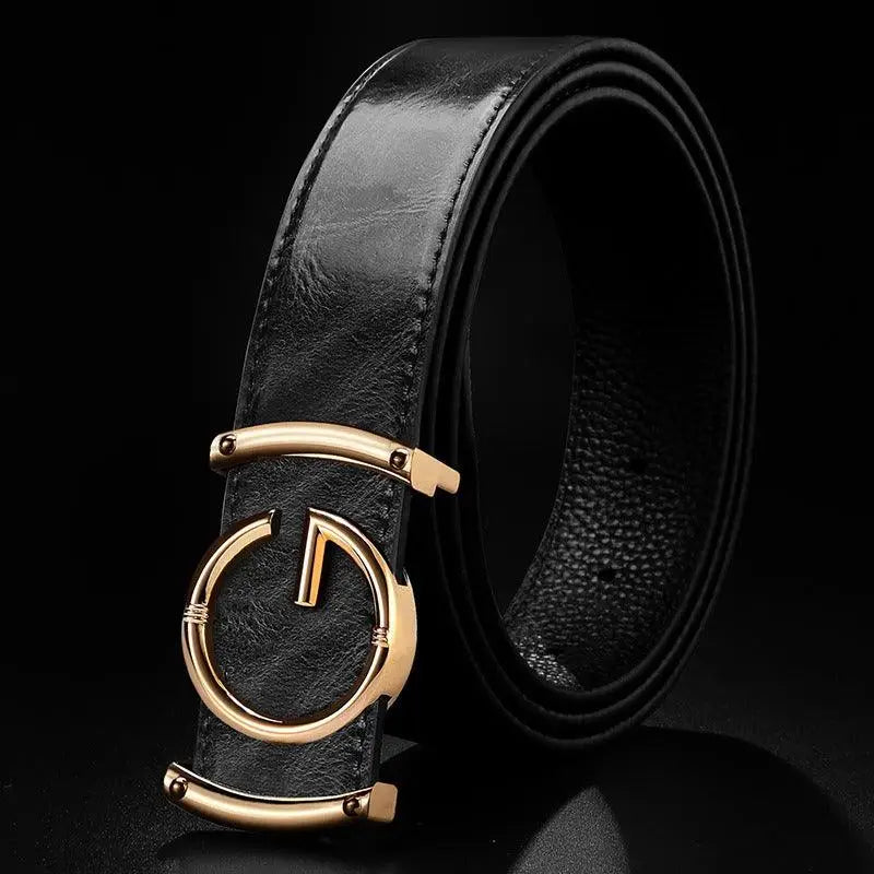 Black leather belt with gold buckle from Giuseppe Model for formal wear