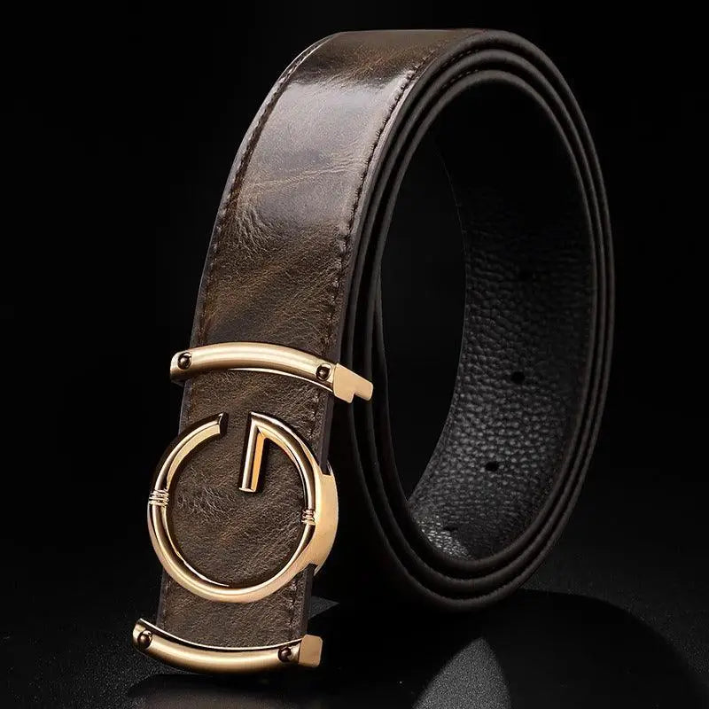 Giuseppe Model brown leather belt with gold buckle for formal wear