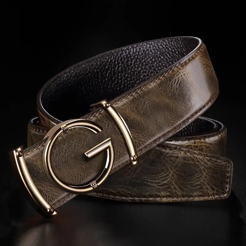 Giuseppe Model brown leather belt with gold buckle for formal wear
