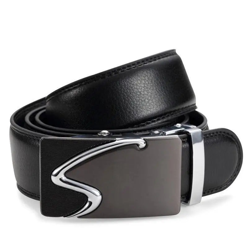 Iona belt: black leather suit belt with silver S buckle for formal wear