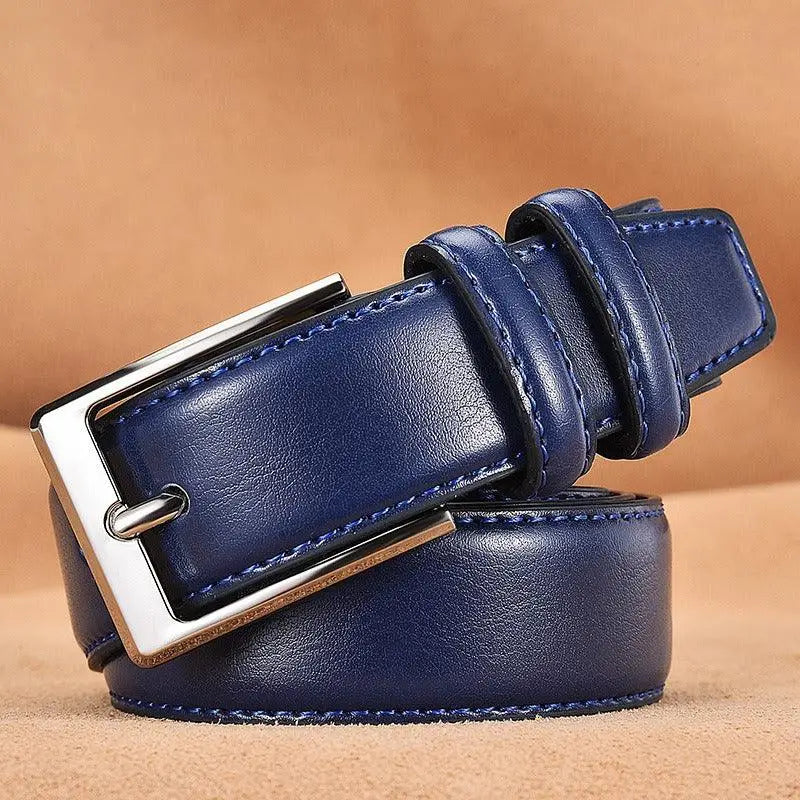Blue leather belt with silver buckle from the Jonathan Model Leather Belts collection