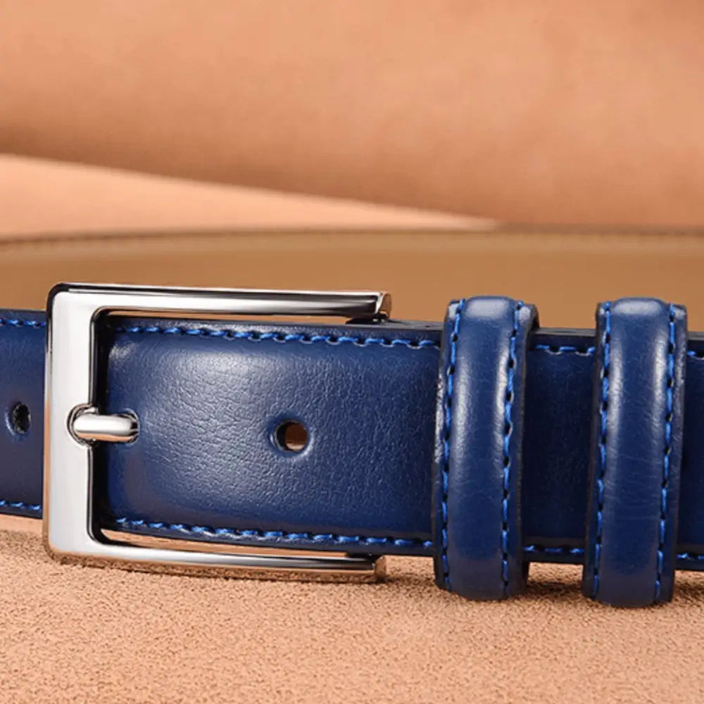 Jonathan Model Leather Belt with Blue Leather and Silver Buckle for Men