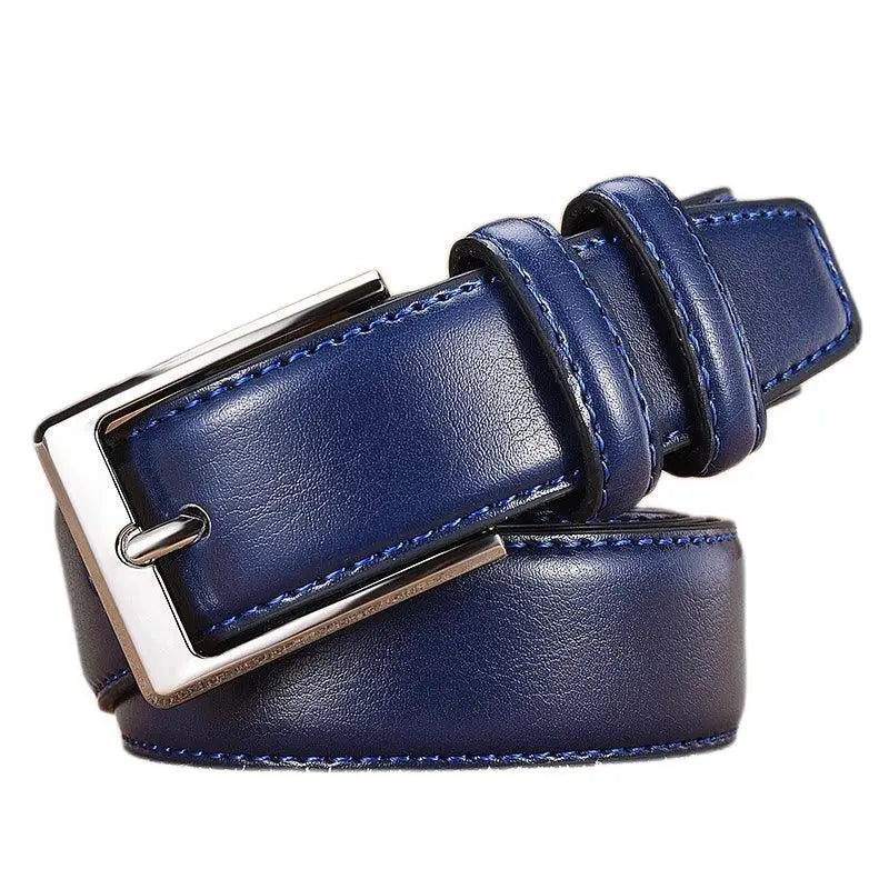 Blue leather belt with silver buckle from Jonathan Model Leather Belts collection