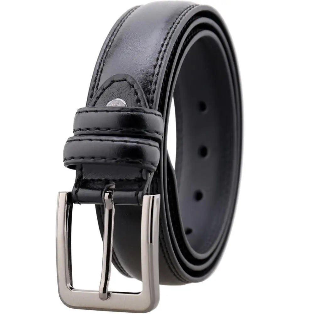 Black leather suit belt with silver buckle for men’s leather suit accessories