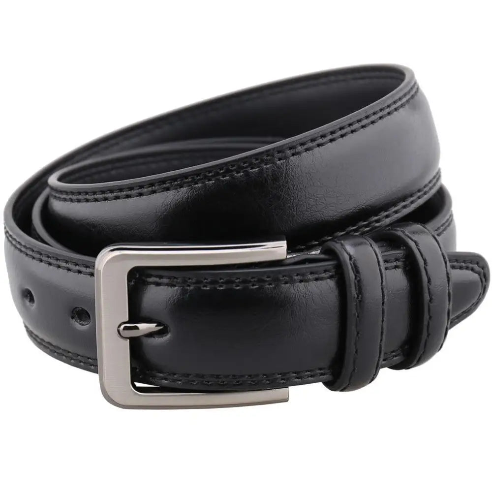 Black leather belt with silver buckle for men’s leather suit belt accessory