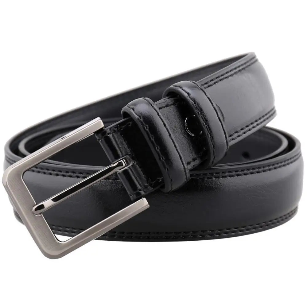 Men’s leather suit belt with silver buckle, perfect for stylish suit outfits