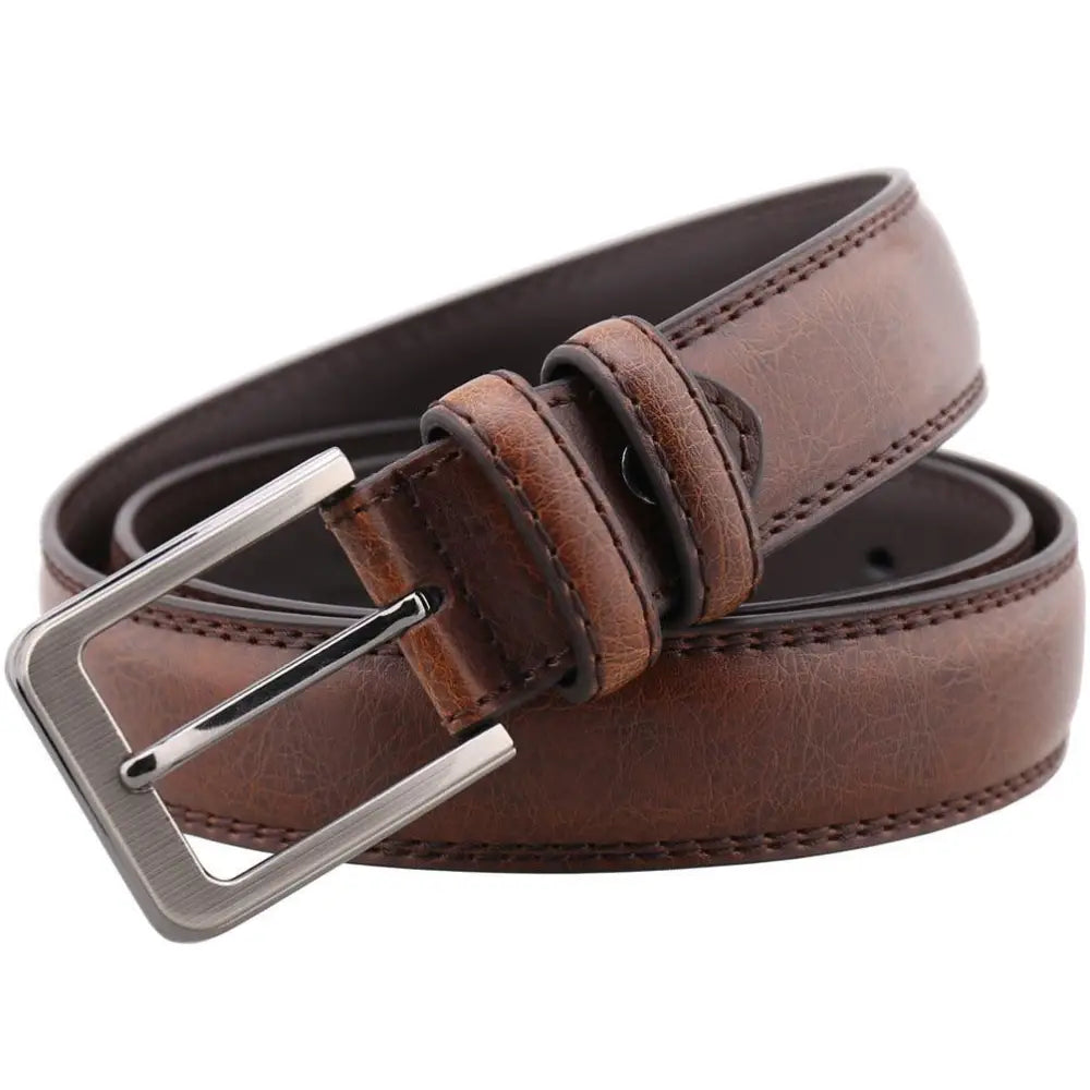 Brown leather suit belt for men with silver buckle, ideal for men’s leather suit accessories