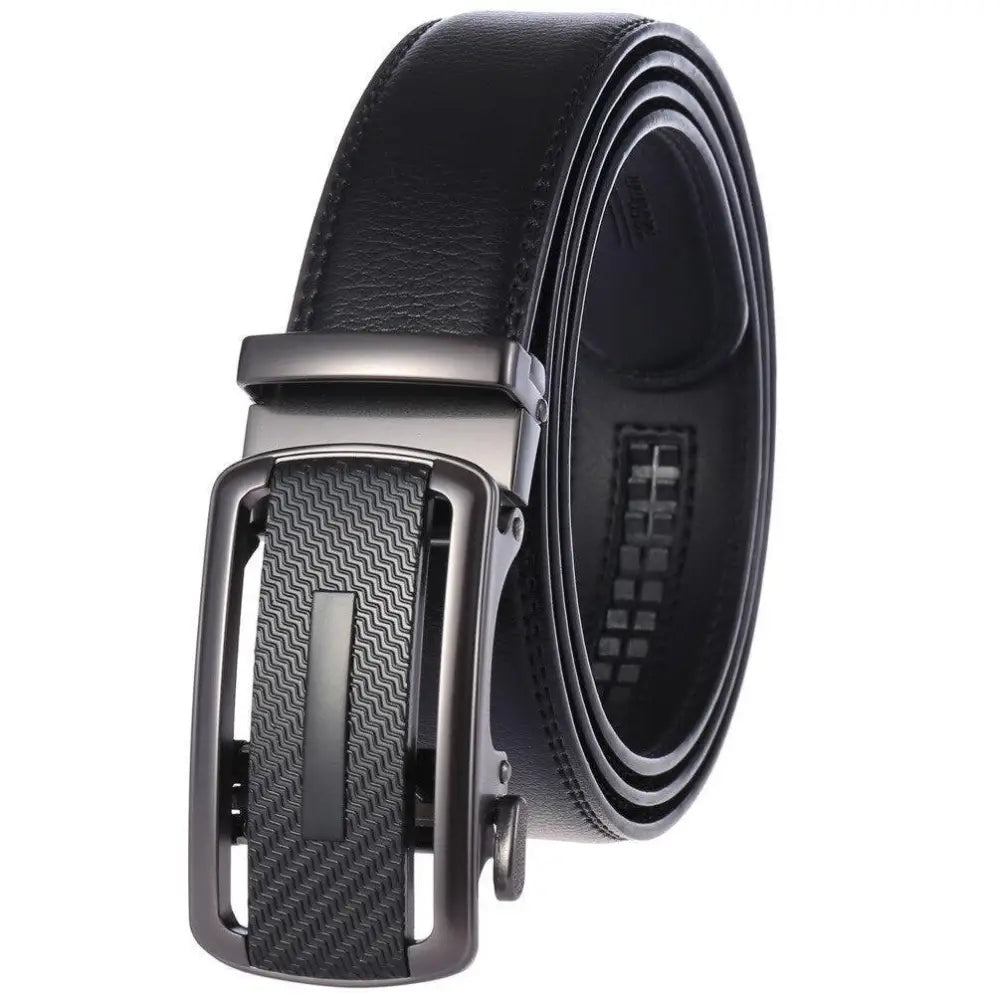 Black leather ratchet suit belt from Kovacs Suit Belt Set with adjustable strap