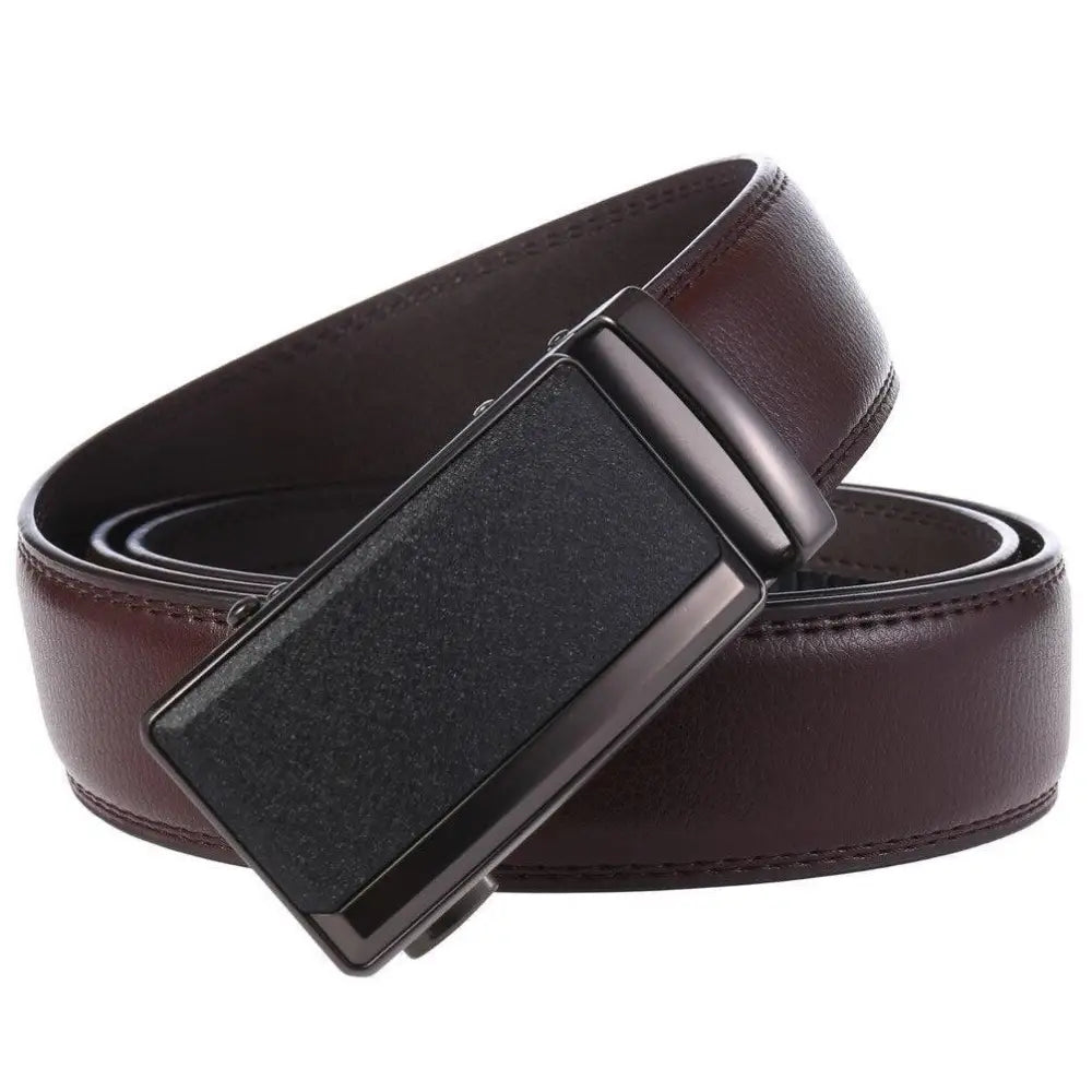 Brown leather suit belt en cuir pour homme with black buckle for formalwear