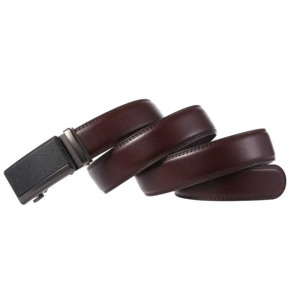 Brown leather suit belt with black buckle cuir pour homme for elegant style