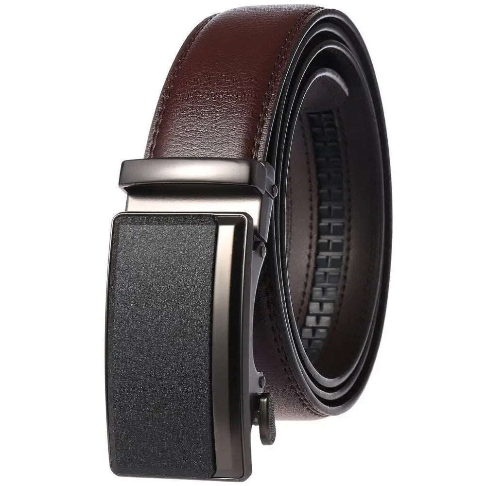 Brown leather suit belt with black buckle for homme, authentic cuir pour homme en cuir