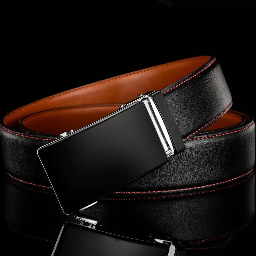 Kristvar Men’s Leather Belt with Automatic Silver Buckle for Men