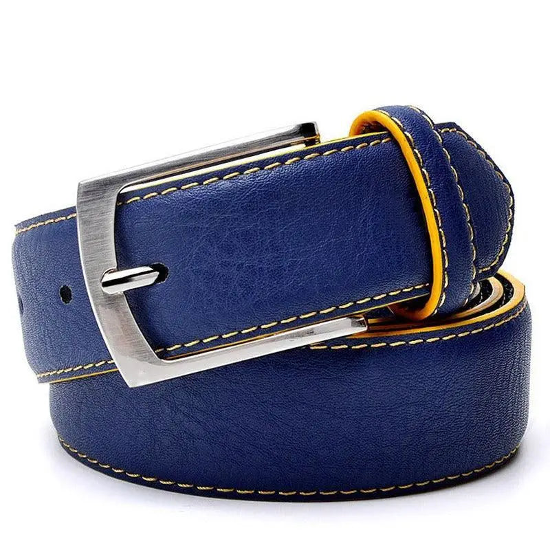 Blue leather belt with yellow trim, Memphis Men’s Leather Belts for men