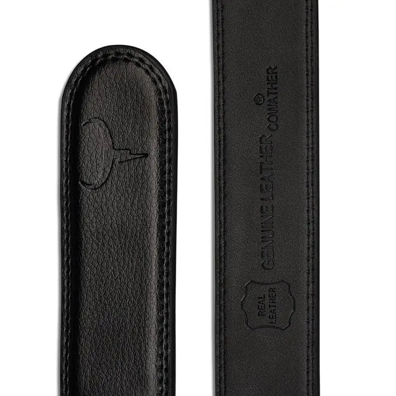 Black genuine leather suit belt with silver buckle from Murtaz Belt for formal wear