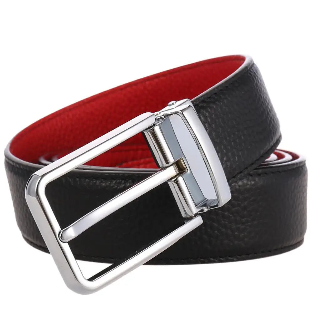 Black and red leather Sabah belt with silver buckle for stylish accessories