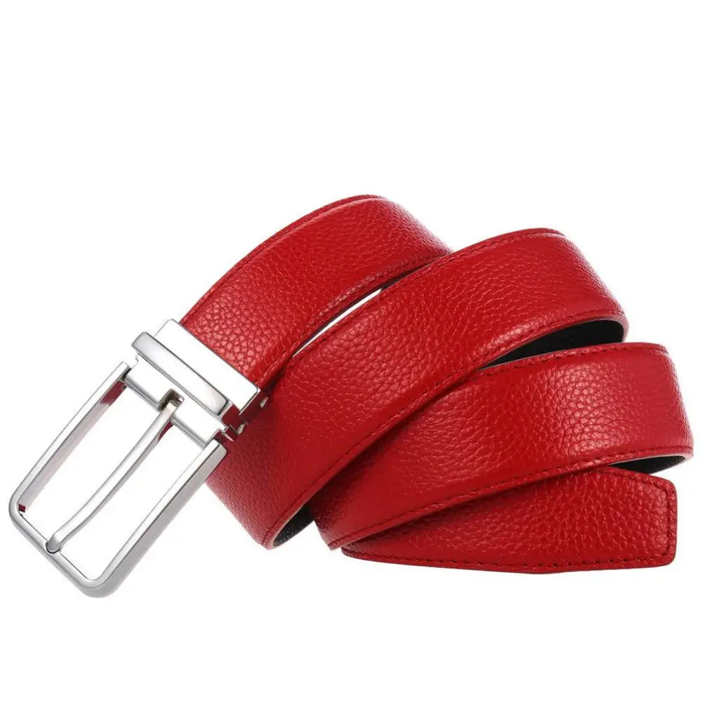Red leather Sabah belt with silver buckle, stylish accessory for fashionable outfits