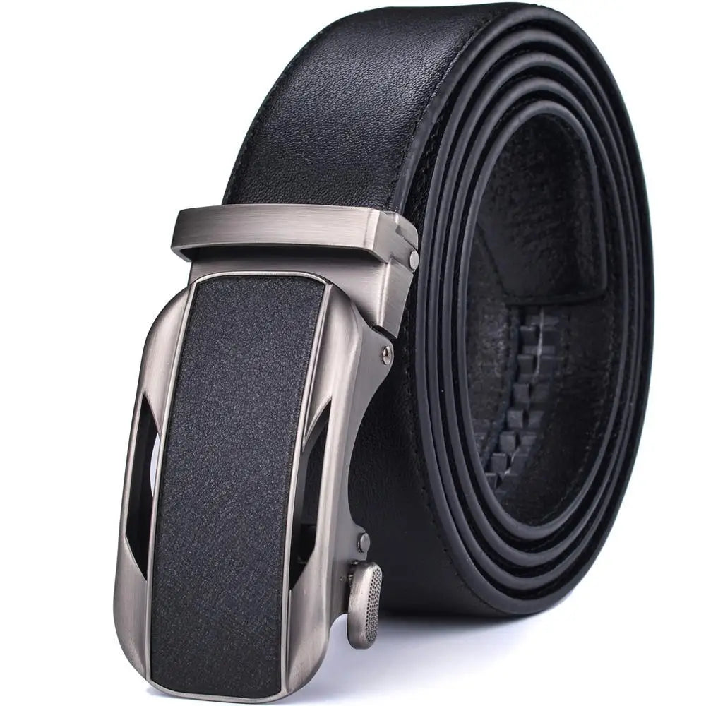 Black leather ratchet belt with silver buckle from Brown Leather Ratchet Belt collection