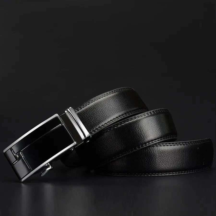 Black Leather Suit Belt with Silver Buckle for Men, authentic belt en cuir pour homme