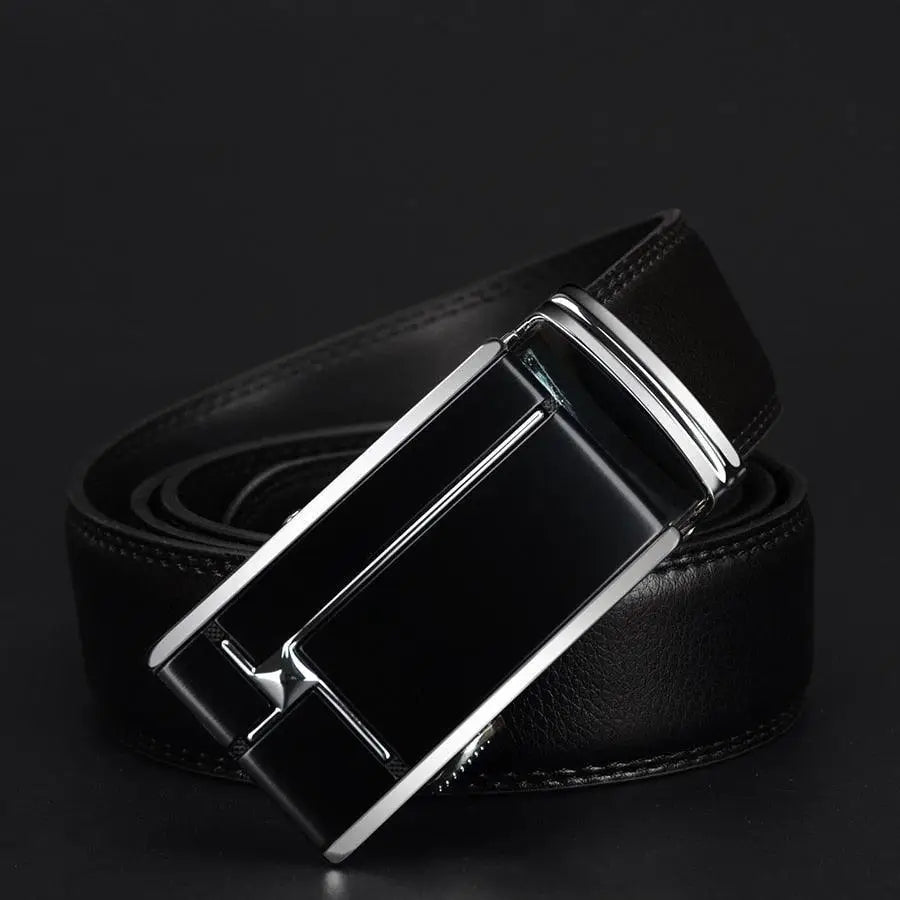 Black leather suit belt with silver buckle for men, high-quality belt en cuir pour homme