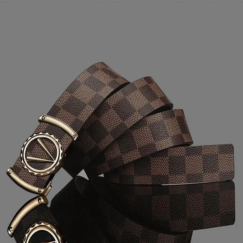 Valerico Belt with Checkered Pattern and Circular Gold Buckle for stylish accessories