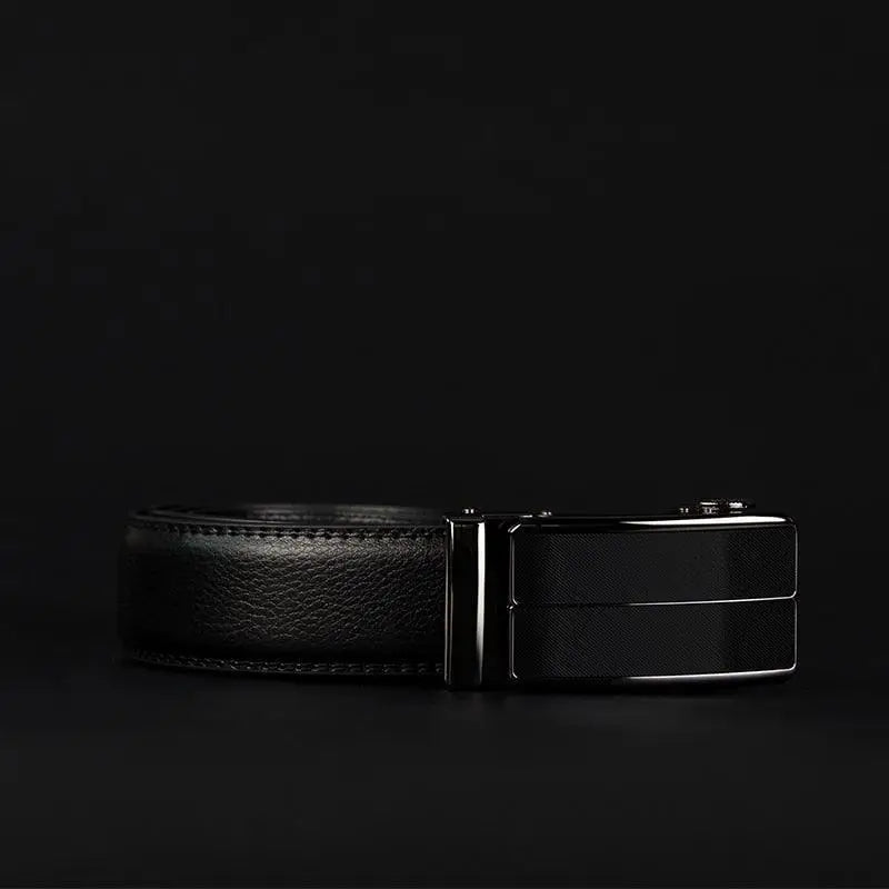 Black leather belt with a metal buckle from Leather Belts with Metal or Black Buckles collection