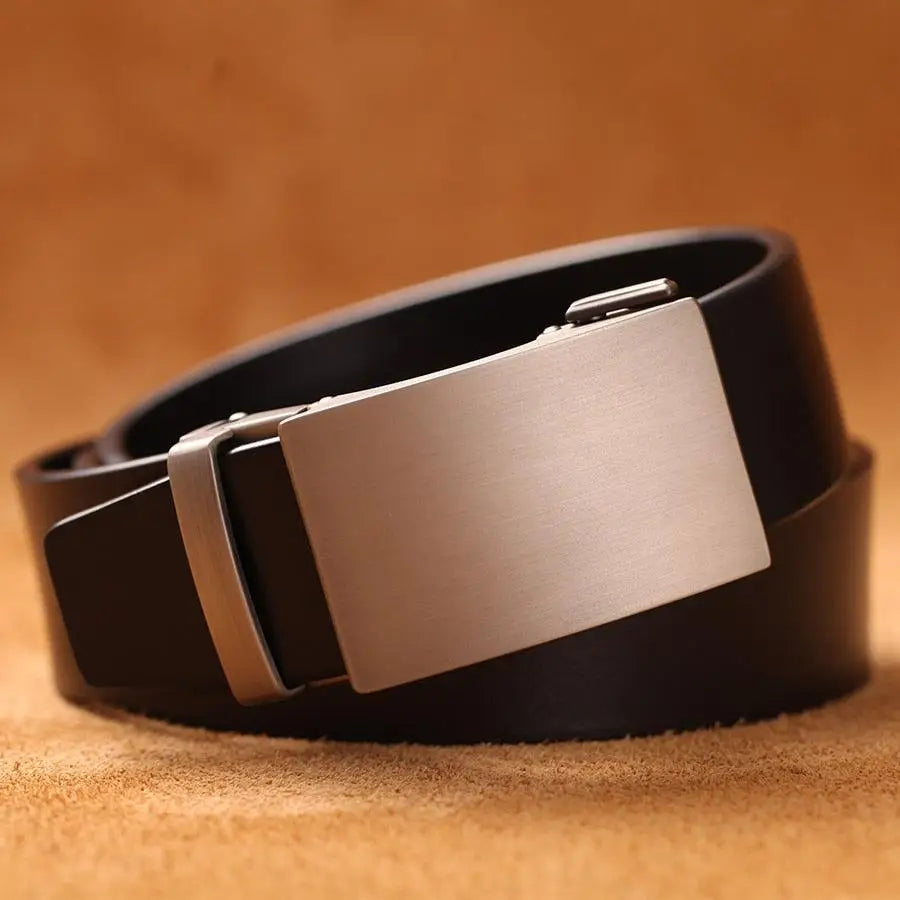 Zendek Leather Belt with Metal Buckle for Men showing black leather belt with silver buckle