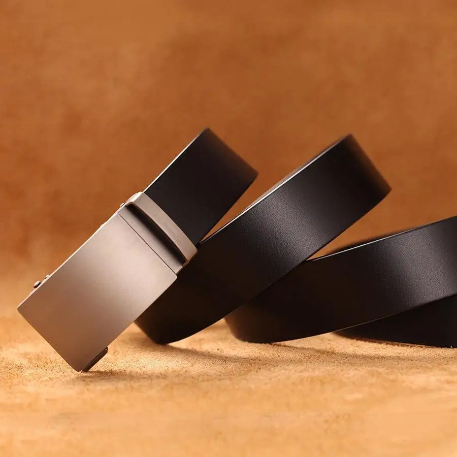 Zendek Leather Belt with Metal Buckle, premium black leather belt for men