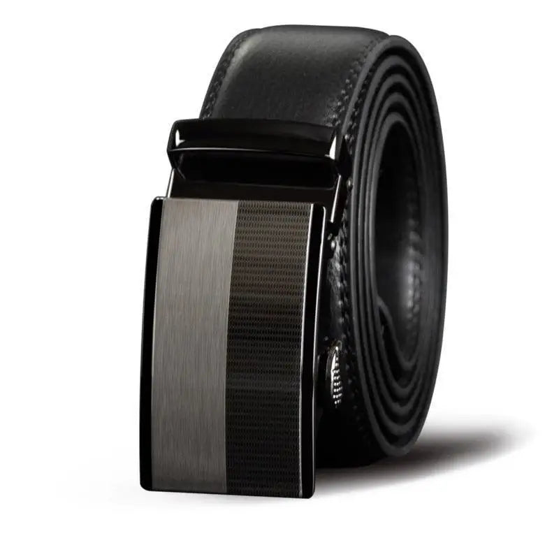 Black leather Zura Belt with sleek design and silver buckle for suit wear