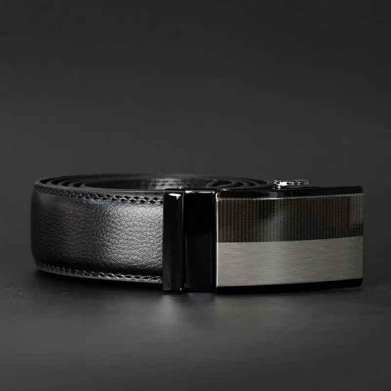 Black leather Zura Belt with sleek design suit belt and silver buckle