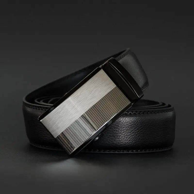 Zura Belt with sleek design black leather suit belt and silver buckle