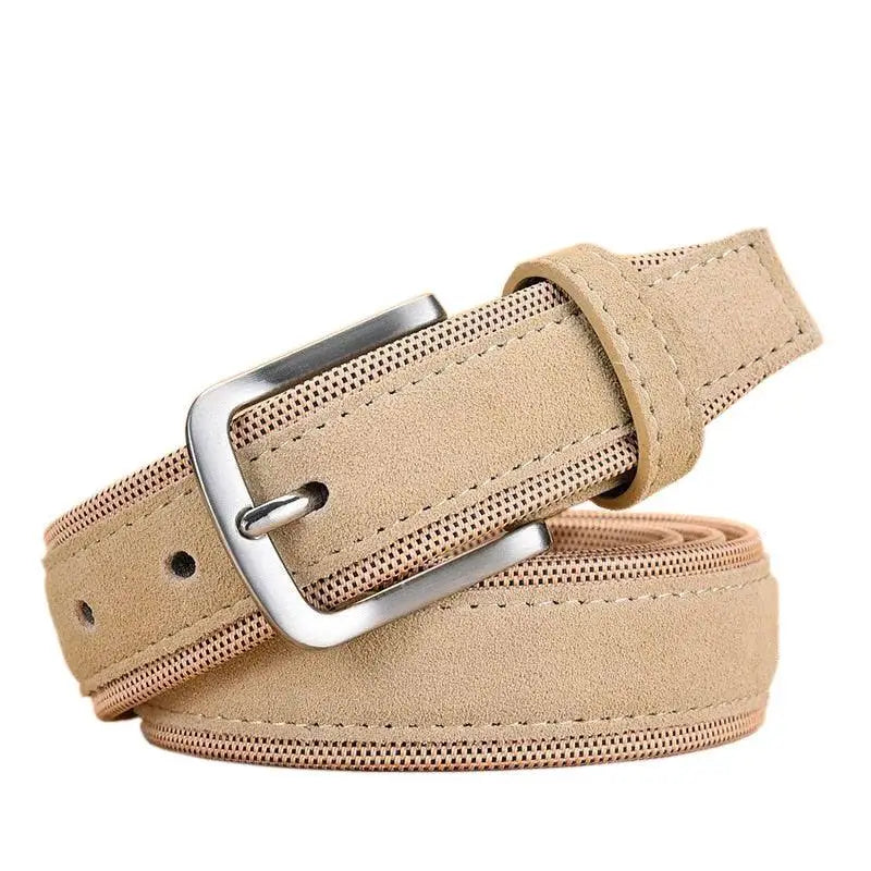 Beige suede belt with silver buckle from Babken Model Tissu pour Homme Blue and Gray Belt