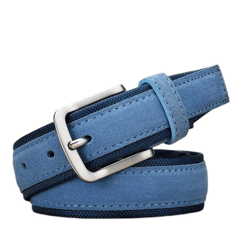 Babken Model tissu pour homme Blue and Gray suede belt with silver buckle