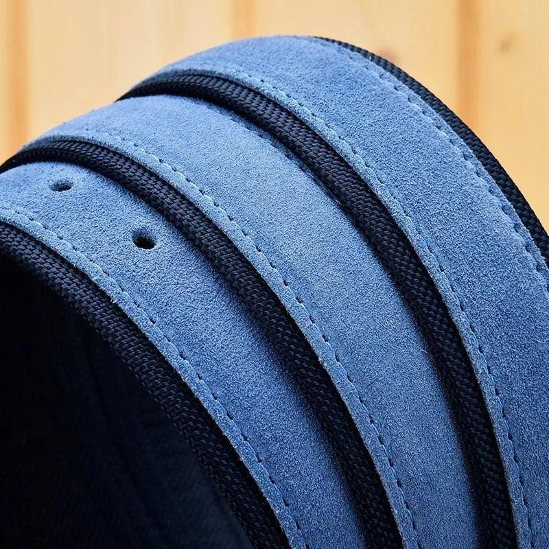 Blue suede belt from Babken Model Tissu pour Homme, a stylish belt en tissu