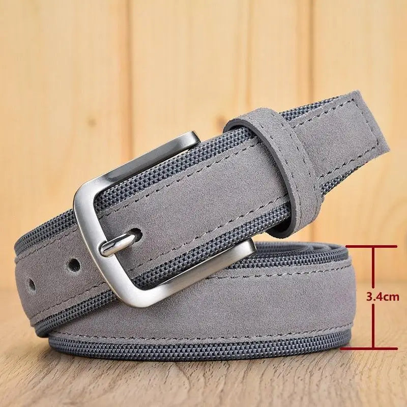 Gray suede nylon belt with silver buckle from Babken Model Tissu Pour Homme