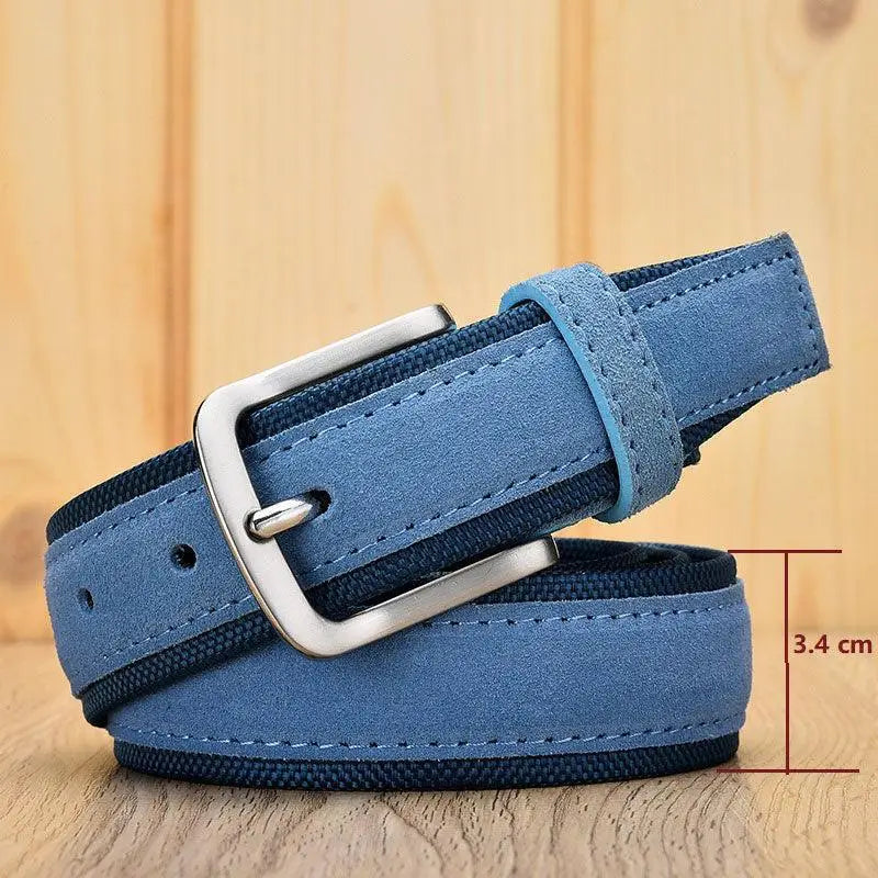 Blue suede and canvas Babken Model belt en Tissu pour Homme with silver buckle