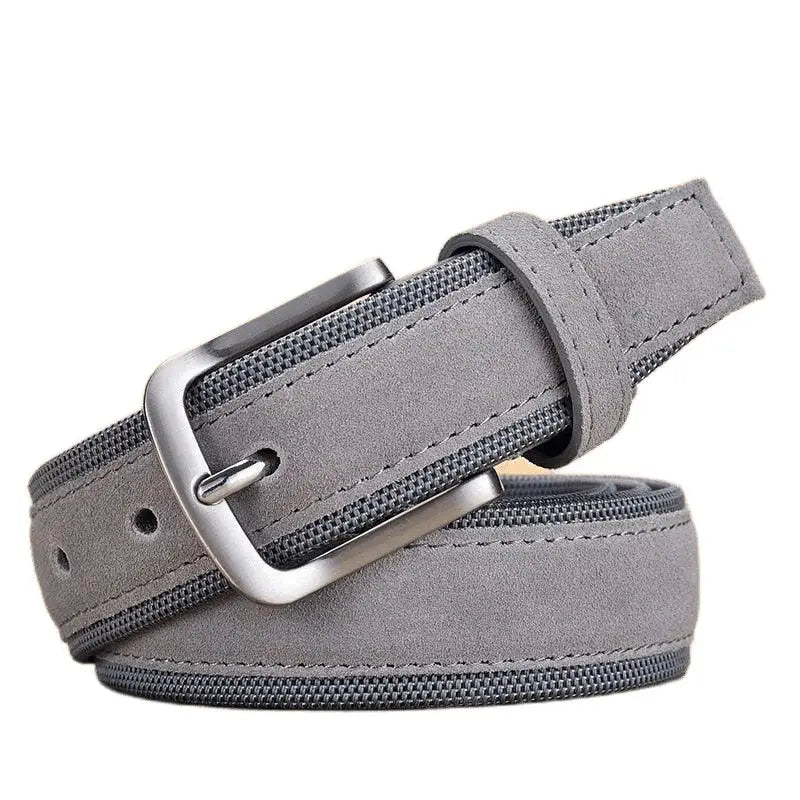 Gray suede and mesh belt with silver buckle from Babken Model Tissu pour Homme