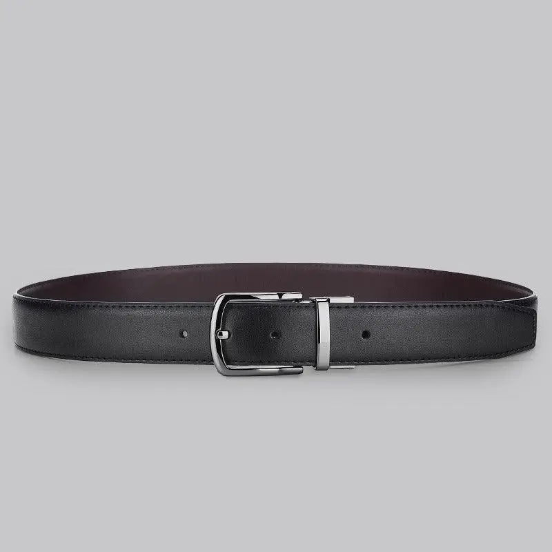 Reversible leather belt with silver buckle ideal for versatile style and fashion