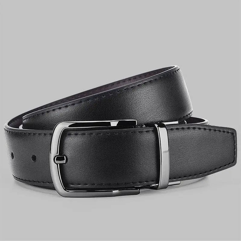 Reversible leather belt with silver buckle showcasing versatile style and premium craftsmanship