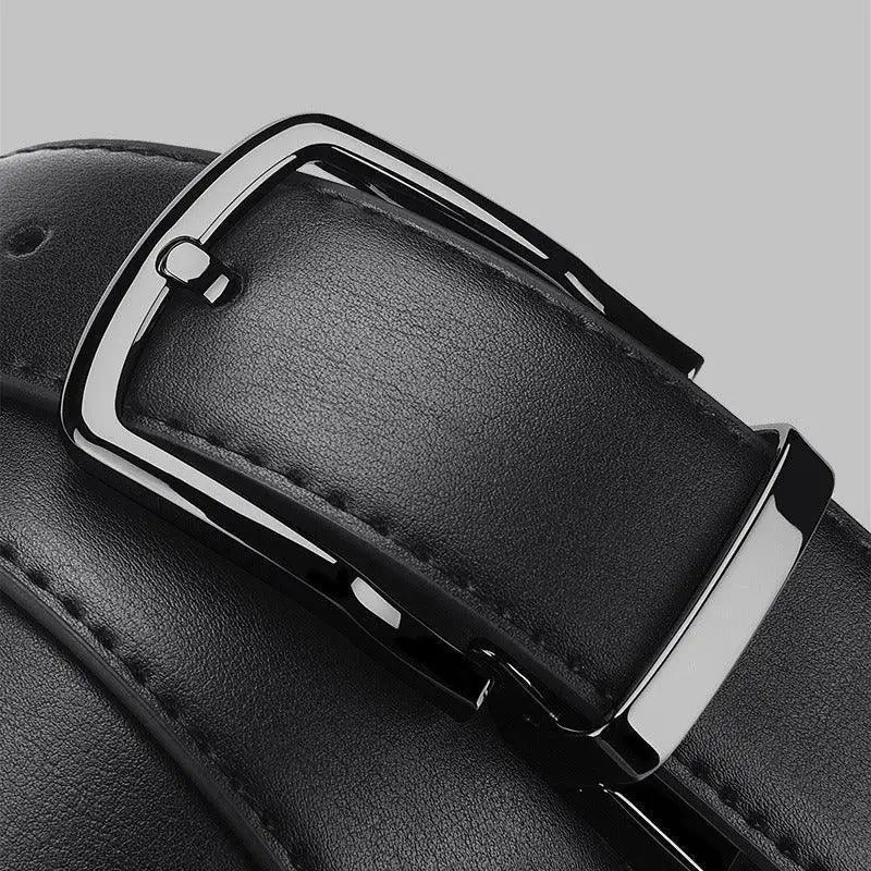 Reversible leather belt with silver buckle for versatile style and durable wear