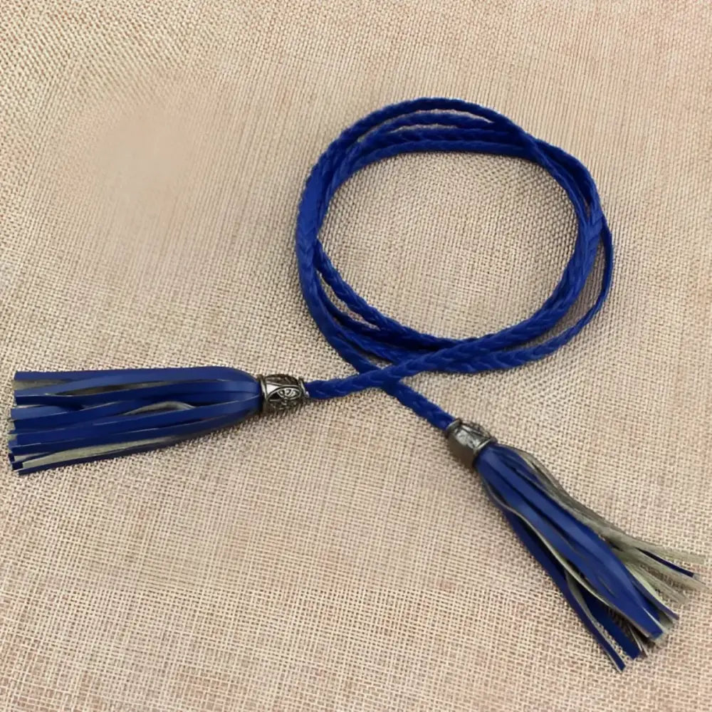 Braided blue tassel belt from Tumunia Model Tie Belt collection for women