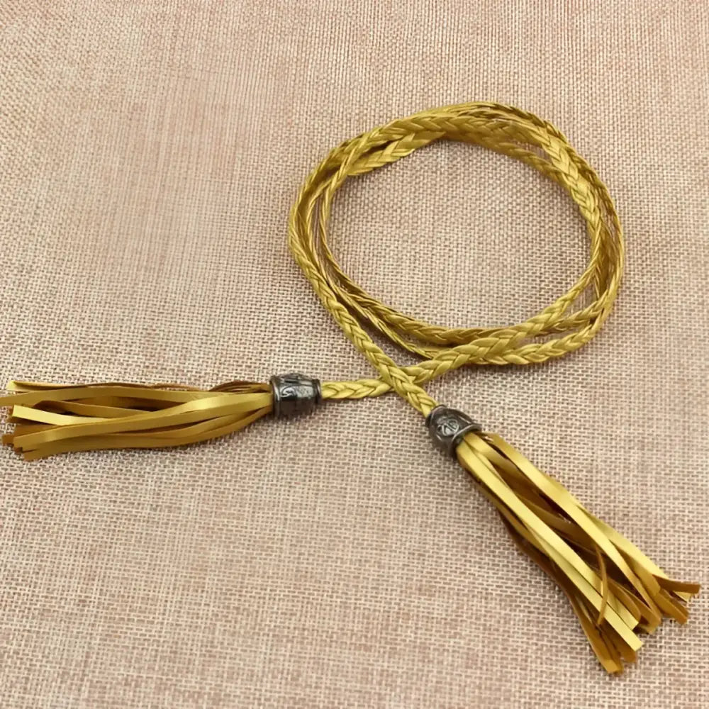 Braided gold tassel belt from Tumunia Model Tie Belt for Women with Tassel Detailing