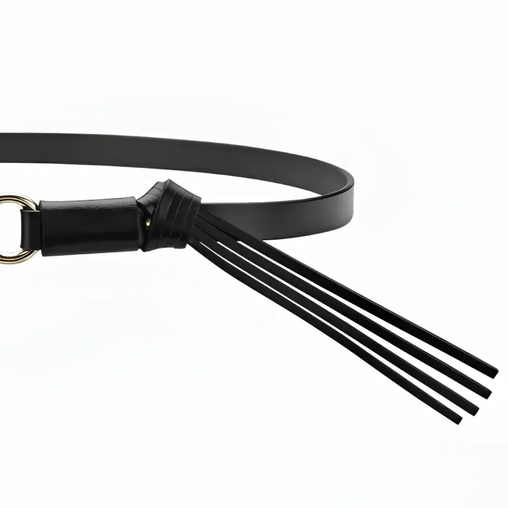 Vagi Leather Belt Collection with Tassels in Various Colors featuring black leather belt