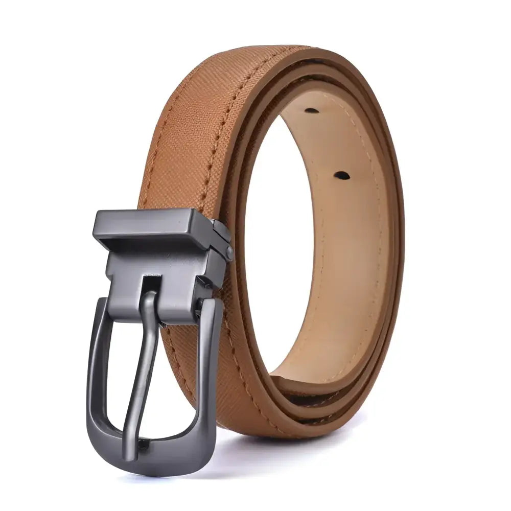 Vegan Faux Belt in Brown Pink with Metal Buckle, stylish vegan faux belt accessory