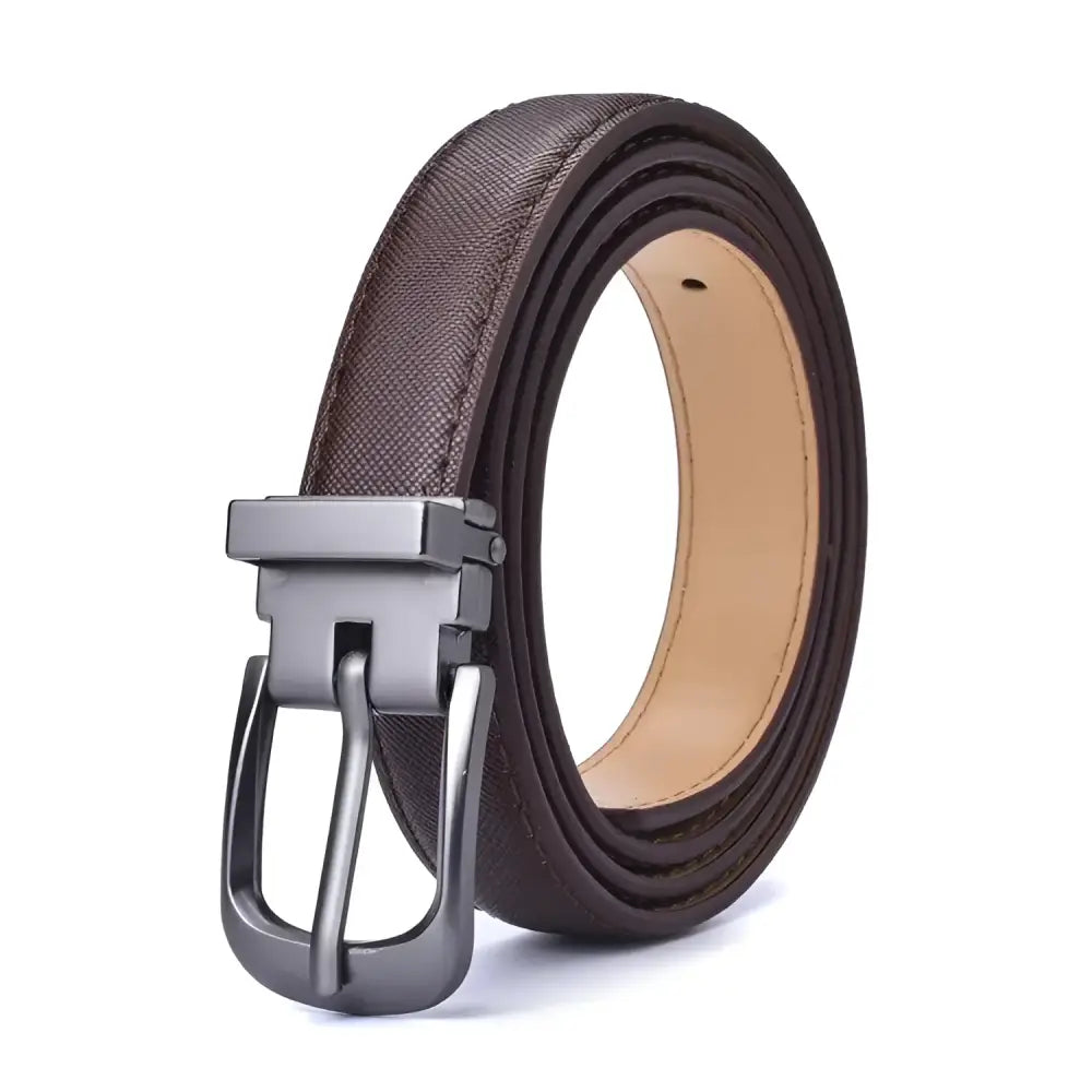 Vegan faux belt in brown with metal buckle from Vegan Faux Belts in Brown Pink collection