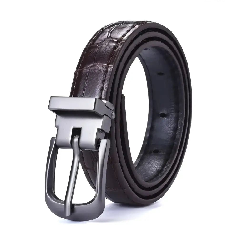 Vegan Faux Belt in Brown Pink with Silver Metal Buckle for stylish faux belt accessory