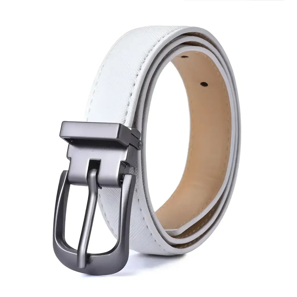 White leather belt with metal buckle from Vegan Faux Belts in Brown Pink collection