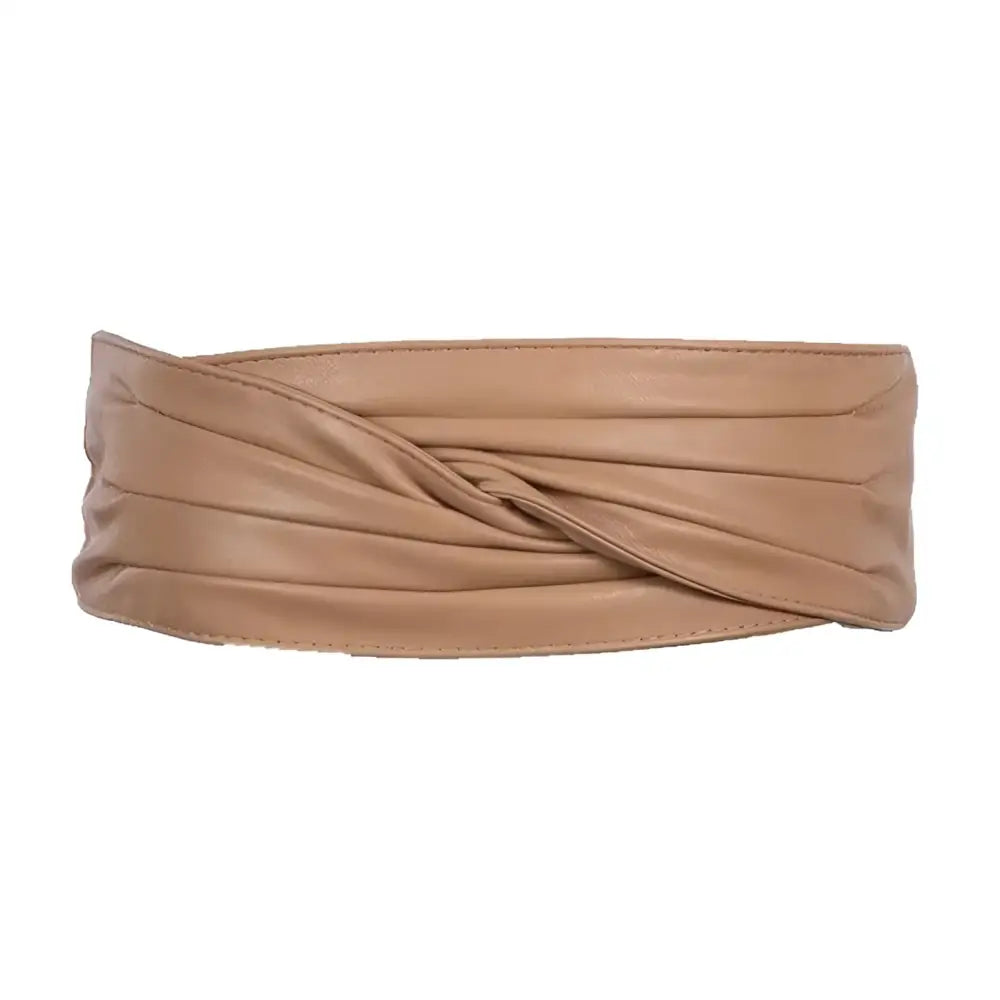 Tan leather twisted belt from White Dress with Black Sash and Utama Belt featuring Burgundy